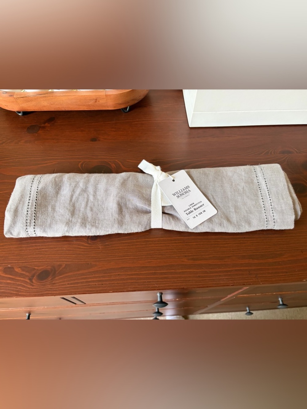 Williams Sonoma Stone Gray Linen Table Runner 16x108